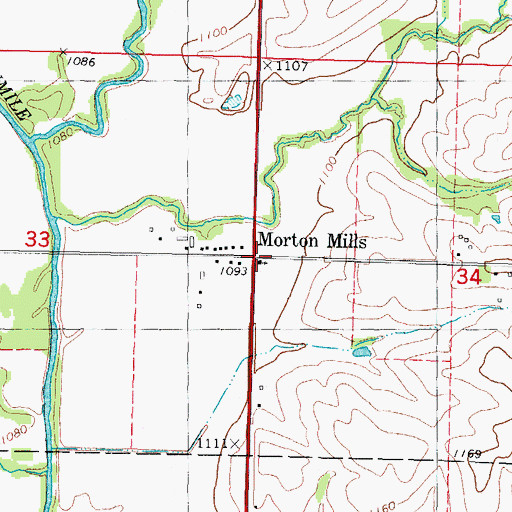 Topographic Map of Morton Mills Post Office (historical), IA