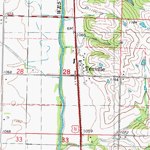 Topographic Map of Tenville Post Office (historical), IA