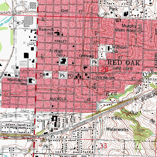 Topographic Map of Red Oak Presbyterian Church, IA