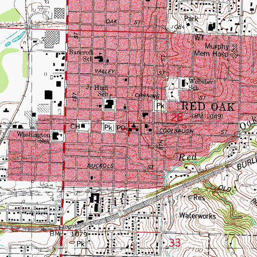 Topographic Map of Red Oak Post Office, IA