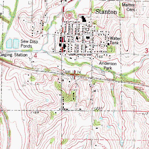 Topographic Map of Stanton, IA