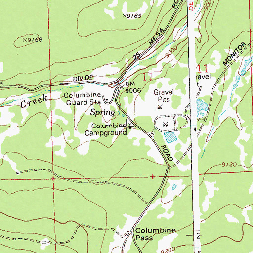 Topographic Map of Columbine Campground, CO
