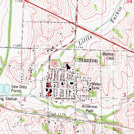 Topographic Map of Stanton Elementary School, IA