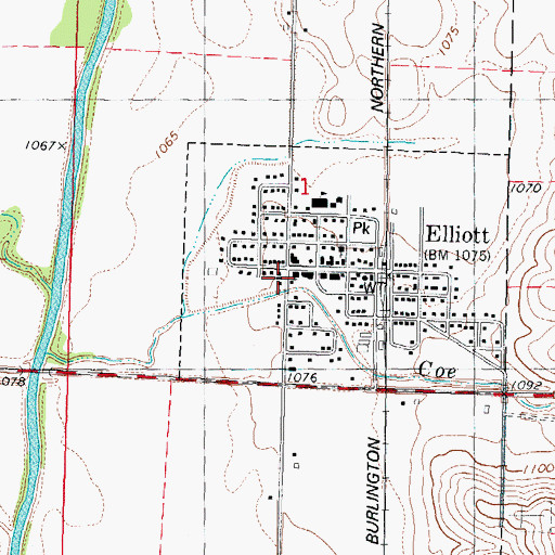 Topographic Map of Elliott City Public Library, IA