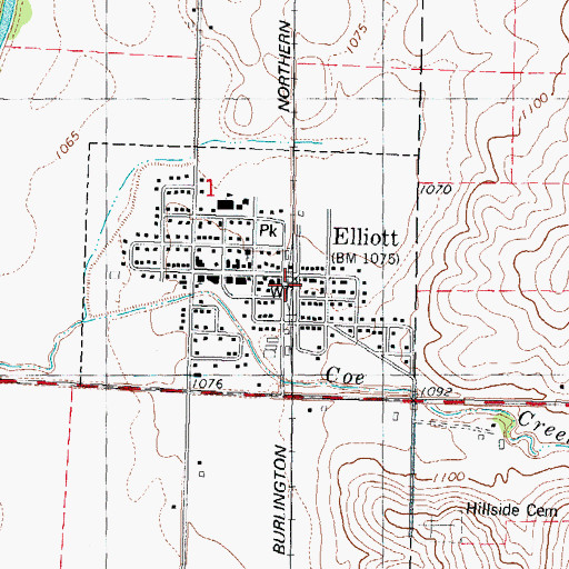 Topographic Map of Elliott Elevator, IA