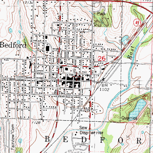 Topographic Map of Bedford Post Office, IA