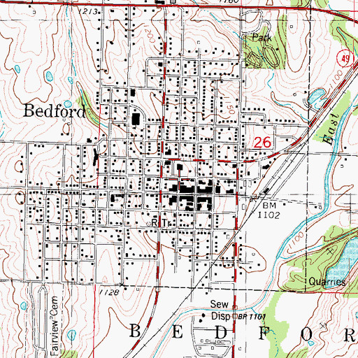 Topographic Map of Bedford City Hall, IA