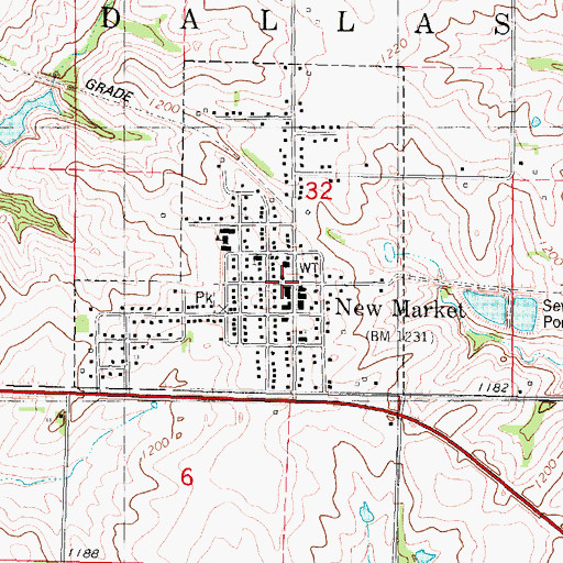 Topographic Map of New Market Church of Christ, IA