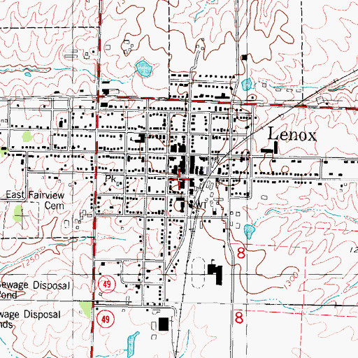 Topographic Map of Lenox City Hall, IA