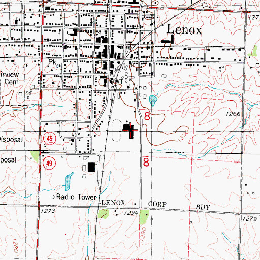 Topographic Map of Lenox Elementary School, IA