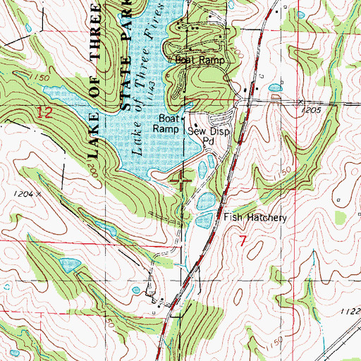 Topographic Map of Lake of the Three Fires, IA