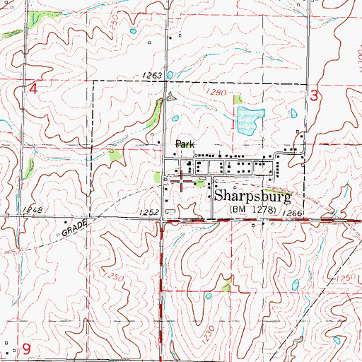 Topographic Map of Sharpsburg (historical), IA