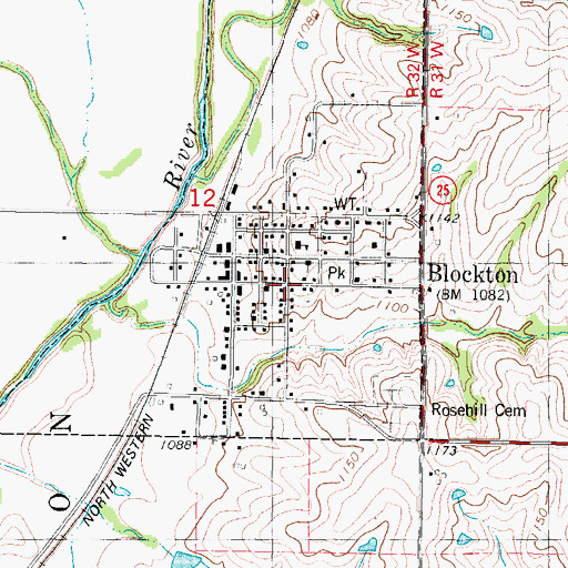 Topographic Map of Blockton Post Office, IA