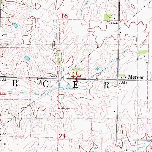 Topographic Map of Mercer Post Office (historical), IA