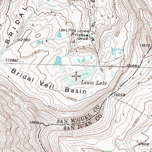 Topographic Map of Lewis Lake, CO