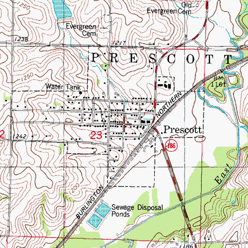 Topographic Map of Prescott Post Office, IA