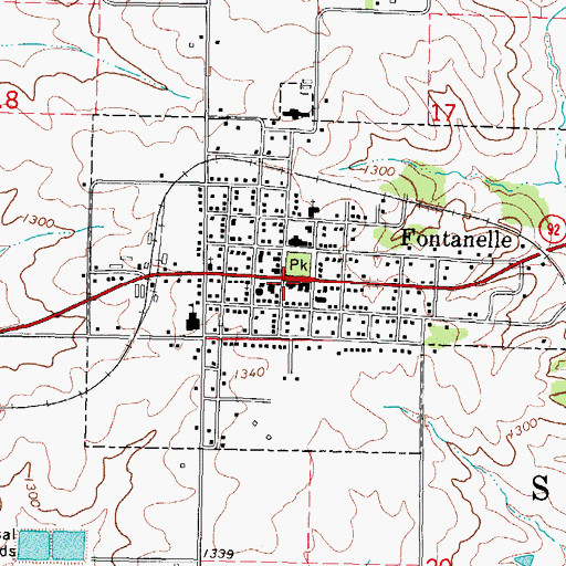 Topographic Map of Fontanelle Post Office, IA
