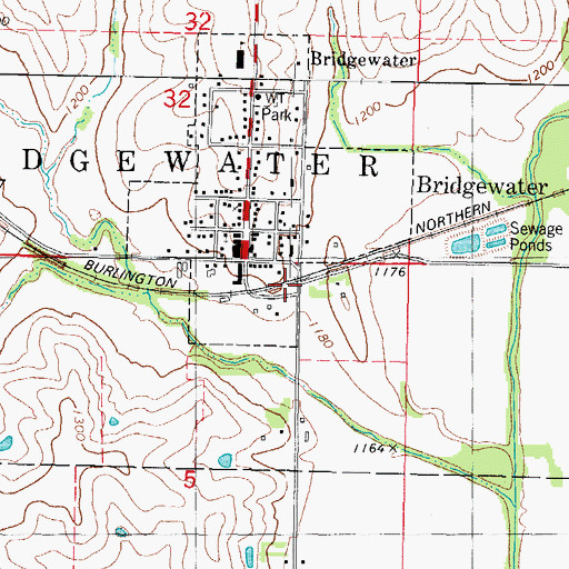 Topographic Map of Bridgewater (historical), IA
