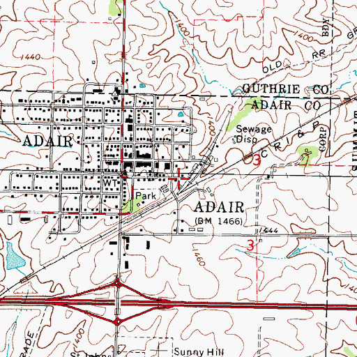 Topographic Map of Adair, IA