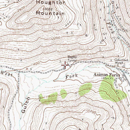 Topographic Map of Bagley Tunnel, CO