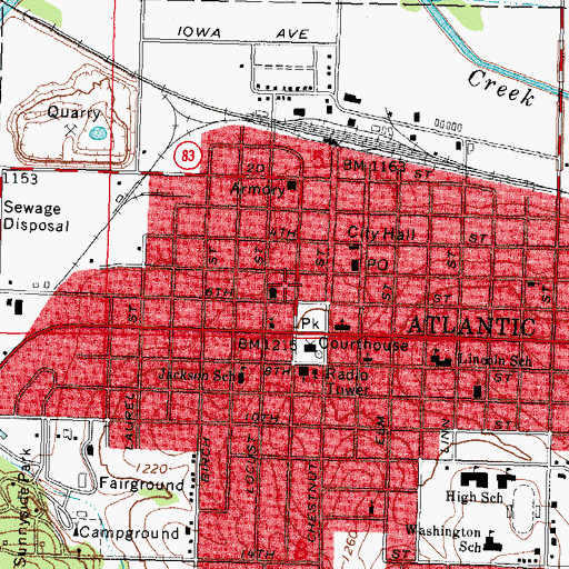 Topographic Map of Atlantic Public Library, IA