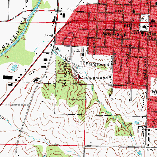 Topographic Map of Sunnyside Park Campground, IA
