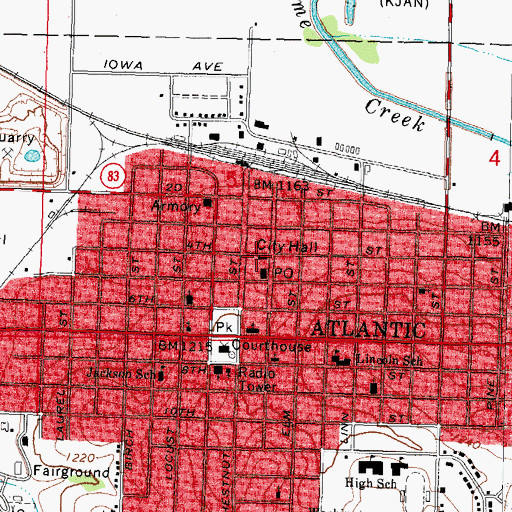 Topographic Map of Atlantic Police Department, IA