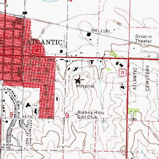 Topographic Map of Cass County Memorial Hospital, IA