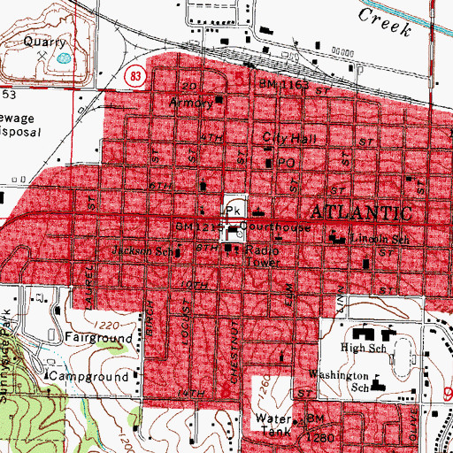 Topographic Map of Cass County Courthouse, IA