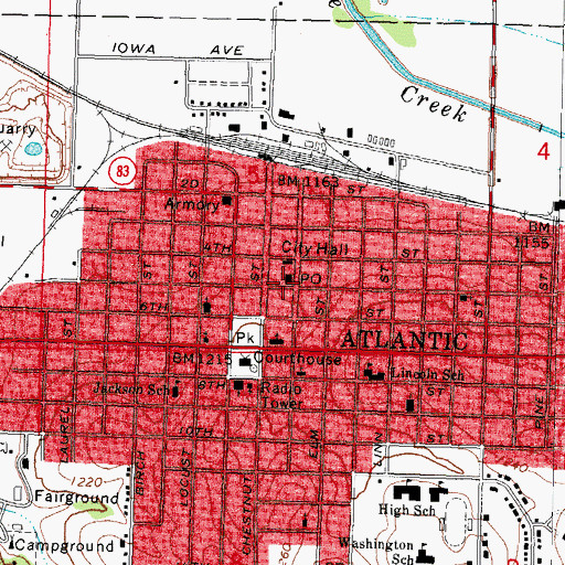 Topographic Map of Atlantic Post Office, IA