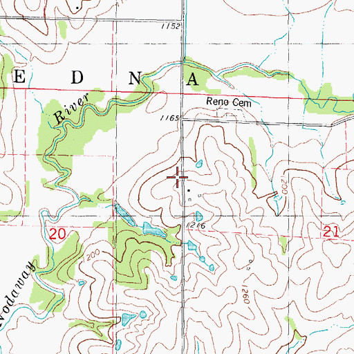 Topographic Map of Reno Post Office (historical), IA