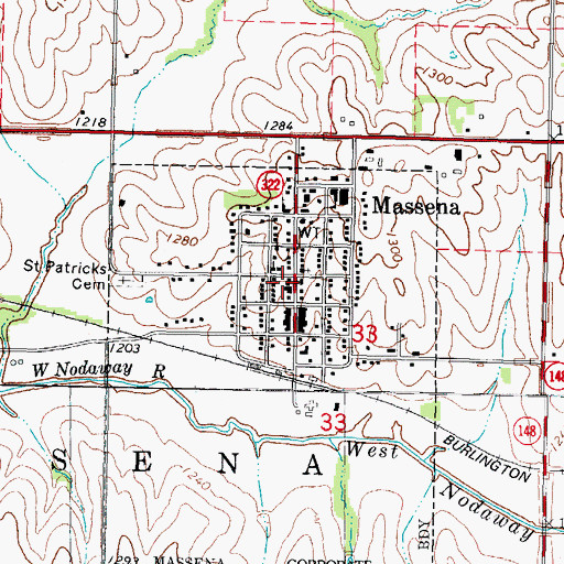 Topographic Map of Massena Fire Department, IA