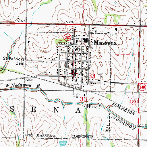 Topographic Map of Massena Library, IA