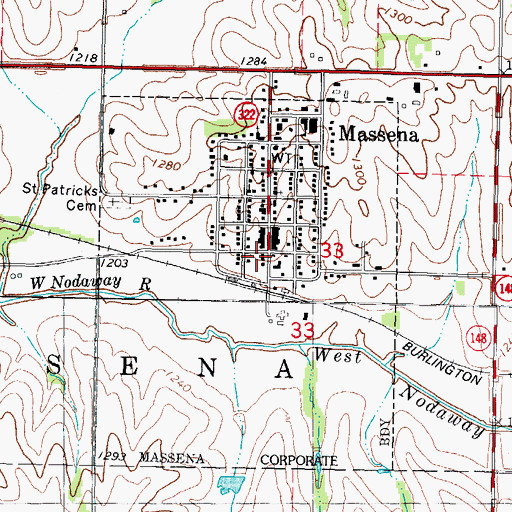 Topographic Map of Massena Post Office, IA