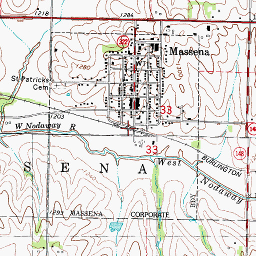 Topographic Map of Massena (historical), IA