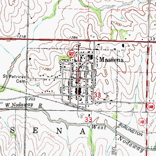 Topographic Map of Massena Baptist Church, IA