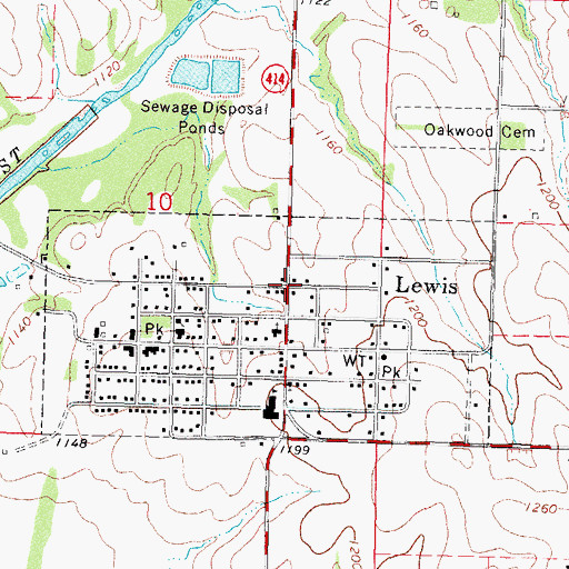 Topographic Map of Lewis Community Library, IA