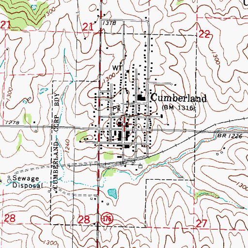 Topographic Map of Cumberland Volunteer Fire Department, IA