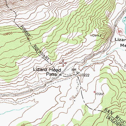 Topographic Map of Lizard Head Trailhead, CO