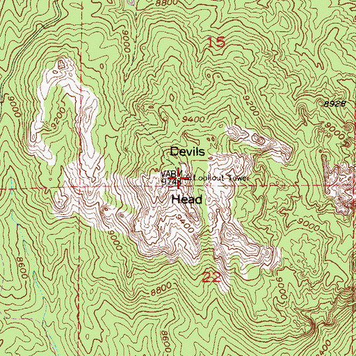 Topographic Map of Devils Head Lookout, CO