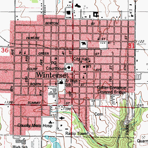 Topographic Map of Winterset Fire Department, IA