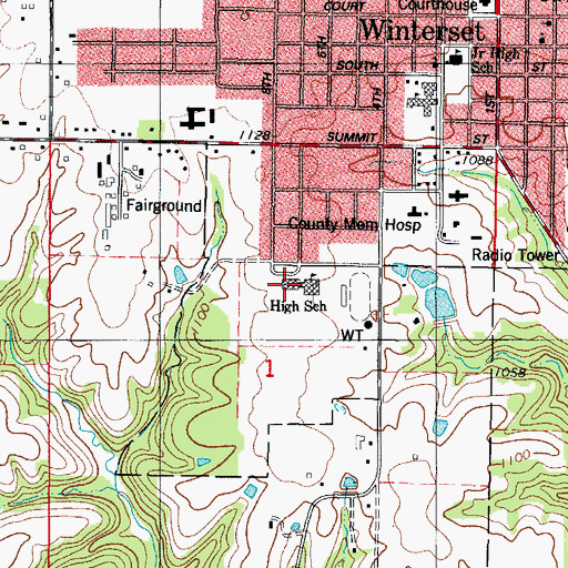 Topographic Map of Winterset Junior High School, IA