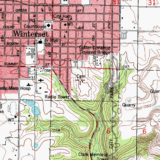 Topographic Map of Winterset Cemetery, IA
