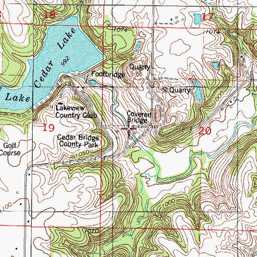 Topographic Map of Cedar Creek Covered Bridge, IA