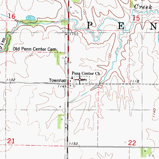 Topographic Map of Penn Center Cemetery, IA