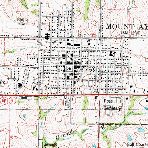 Topographic Map of Mount Ayr City Hall, IA