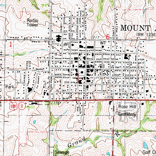 Topographic Map of Mount Ayr Public Library, IA