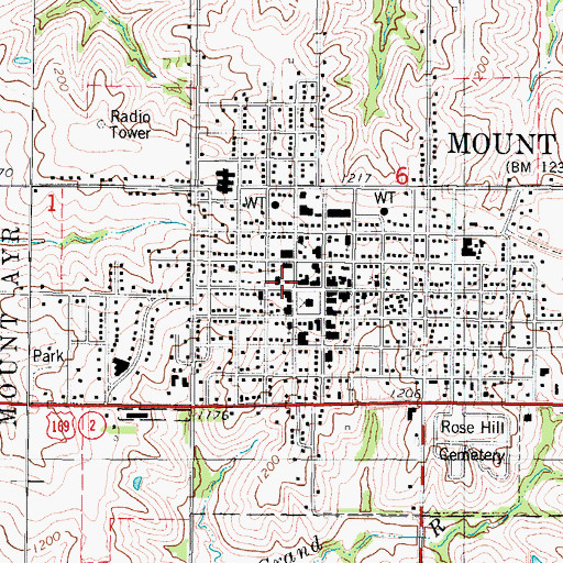 Topographic Map of Mount Ayr Post Office, IA