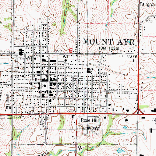 Topographic Map of Mount Ayr Regular Baptist Church, IA