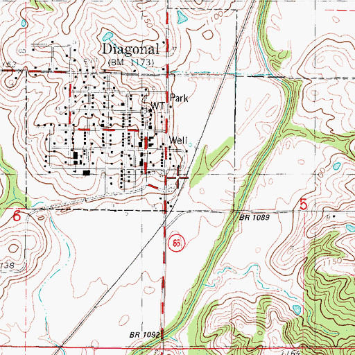 Topographic Map of Diagonal (historical), IA